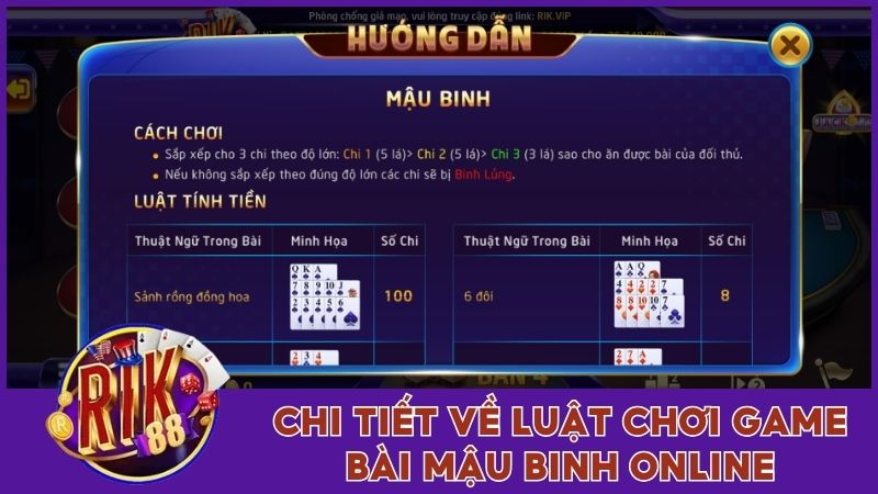 Mậu Binh Online - Game Bài Đổi Thưởng Hot Nhất Tại Rik88 2 Chi tiết về luật chơi game bài Mậu Binh online