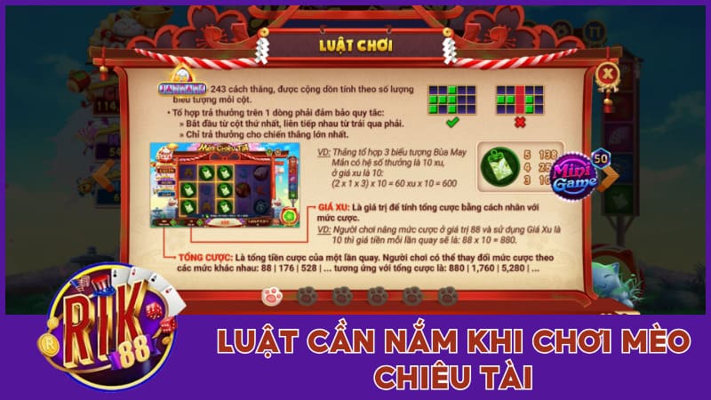 Mèo Tài Lộc Rik88 - Siêu Phẩm Nổ Hũ, Đổi Thưởng Cực Đã 2 Luật cần nắm khi chơi Mèo Chiêu Tài